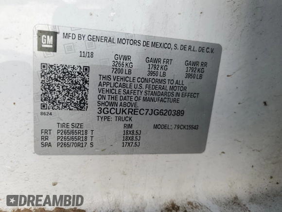 2018 Chevrolet Silverado 1500 LT with VIN 3GCUKREC7JG620389, listed as a Copart auction lot 47935975 with 108,903 mi miles and Salvage Title. Bid and sale history available at carsss.com. Image 13.