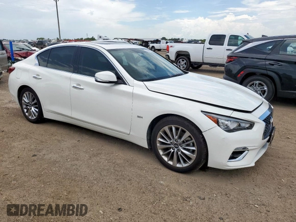 2018 Infiniti Q50 Luxe with VIN JN1EV7AP9JM592281, listed as a Copart auction lot 63676555 with 40,249 mi miles and Salvage title. Bid and sale history available at DreamBid. Image 4.