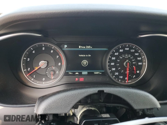2021 Genesis G70 3.3T with VIN KMTG74LE9MU074297, listed as a Copart auction lot 65980464 with 14,491 mi miles and Salvage Title. Bid and sale history available at carsss.com. Image 9.