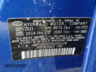 2022 Genesis G70 2.0T with VIN KMTG34TA1NU093128, listed as a Copart auction lot 72120864 with 37,054 mi miles and Salvage Title. Bid and sale history available at DreamBid. Image 15.