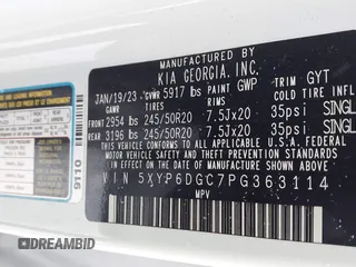 2023 Kia Telluride S with VIN 5XYP6DGC7PG363114, listed as a IAAI auction lot 41260043 with 49,499 mi miles and . Bid and sale history available at DreamBid. Image 9.