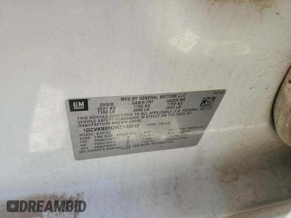 2017 Chevrolet Silverado 1500 Work Truck with VIN 1GCVKNEH2HZ149643, listed as a Copart auction lot 42147575 with 79,401 mi miles and Salvage Title. Bid and sale history available at carsss.com. Image 12.