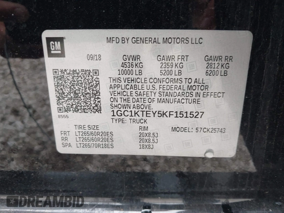 2019 Chevrolet Silverado 2500HD LTZ with VIN 1GC1KTEY5KF151527, listed as a IAAI auction lot 37045890 with 120,233 mi miles. Bid and sale history available at carsss.com. Image 9.