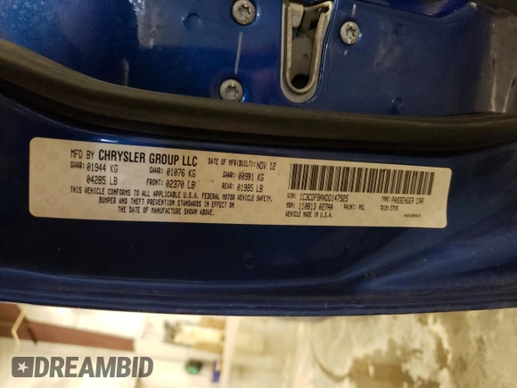 2013 Dodge Dart SXT with VIN 1C3CDFBAXDD147925, listed as a Copart auction lot 51631775 with 150,551 mi miles and Non repairable. Bid and sale history available at DreamBid. Image 14.