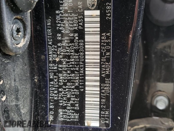 2023 Toyota Camry SE with VIN 4T1T11AKXPU083080, listed as a Copart auction lot 54882395 with Not provided miles and Non repairable. Bid and sale history available at DreamBid. Image 12.