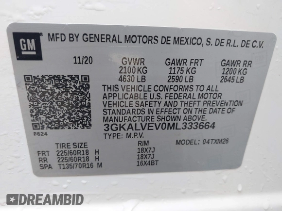 2021 GMC Terrain SLT с VIN 3GKALVEV0ML333664, выставлен на аукционе IAAI как лот 41761361 с пробегом 71 529 миль миль и . История ставок и продаж доступна на DreamBid. Изображение 9.