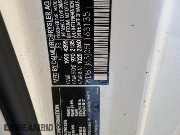 2005 Mercedes-Benz CLK 320 with VIN WDBTJ65J05F163135, listed as a Copart auction lot 75406684 with 170,089 mi miles and Salvage Title. Bid and sale history available at DreamBid. Image 13.
