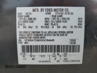 2016 Ford Explorer XLT with VIN 1FM5K7D80GGC84445, listed as a Copart auction lot 50798255 with 153,547 mi miles and Salvage Title. Bid and sale history available at DreamBid. Image 13.