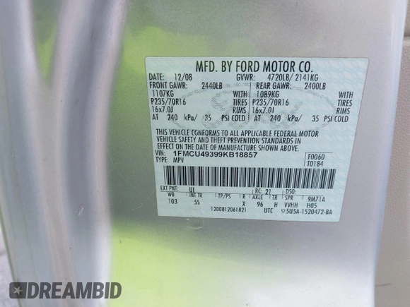 2009 Ford Escape Hybrid z VIN 1FMCU49399KB18857, wystawiony jako IAAI lot #42502324 z przebiegiem 227 828 mil mil oraz . Historia ofert i sprzedaży dostępna na DreamBid. Obrazek 9.