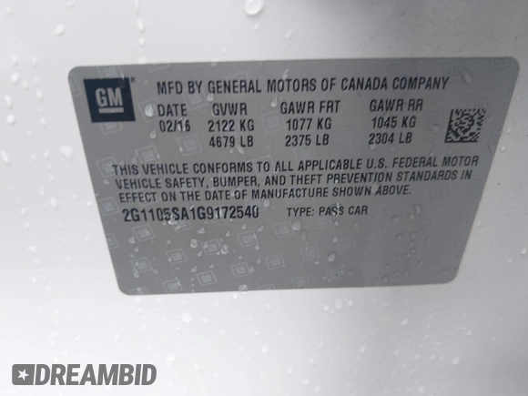 2016 Chevrolet Impala LT with VIN 2G1105SA1G9172540, listed as a IAAI auction lot 41943496 with 202,792 mi miles and . Bid and sale history available at DreamBid. Image 9.