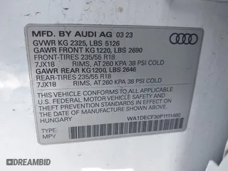 2023 Audi Q3 S line Premium with VIN WA1DECF30P1111460, listed as a IAAI auction lot 41676015 with 45,609 mi miles. Bid and sale history available at carsss.com. Image 9.