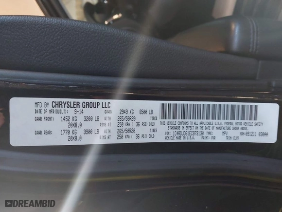 2014 Dodge Durango Limited with VIN 1C4RDJDG1EC973130, listed as a IAAI auction lot 41846596 with 166,182 mi miles. Bid and sale history available at carsss.com. Image 9.