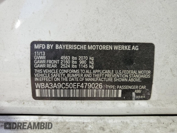 2014 BMW 3 Series 335i with VIN WBA3A9C50EF479026, listed as a Copart auction lot 76541044 with 115,192 mi miles and Clean Title. Bid and sale history available at carsss.com. Image 13.