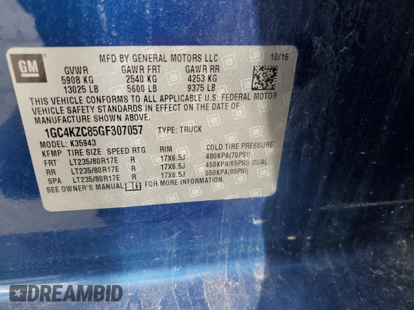 2016 Chevrolet Silverado 3500HD Work Truck z VIN 1GC4KZC85GF307057, wystawiony jako Copart lot #54277625 z przebiegiem 115 667 mil mil oraz Szkoda całkowita • Salvage title. Historia ofert i sprzedaży dostępna na DreamBid. Obrazek 12.