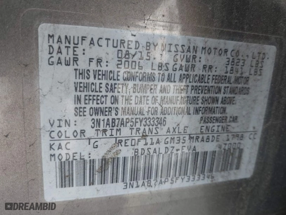 2015 Nissan Sentra S with VIN 3N1AB7AP5FY333346, listed as a IAAI auction lot 41741463 with 130,150 mi miles. Bid and sale history available at carsss.com. Image 9.