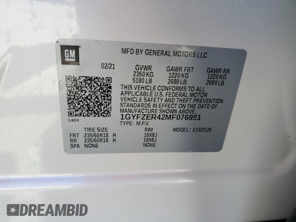 2021 Cadillac XT4 FWD Sport with VIN 1GYFZER42MF076951, listed as a Copart auction lot 46797935 with 35,886 mi miles and Salvage Title. Bid and sale history available at DreamBid. Image 16.