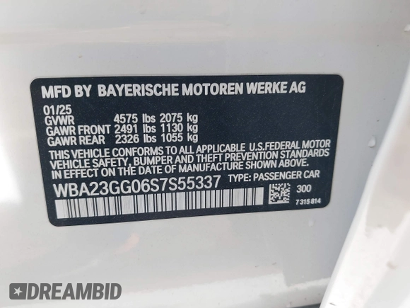 2025 BMW 2 Series 228 xDrive z VIN WBA23GG06S7S55337, wystawiony jako IAAI lot #42537114 z przebiegiem 5 917 mil mil oraz . Historia ofert i sprzedaży dostępna na DreamBid. Obrazek 9.