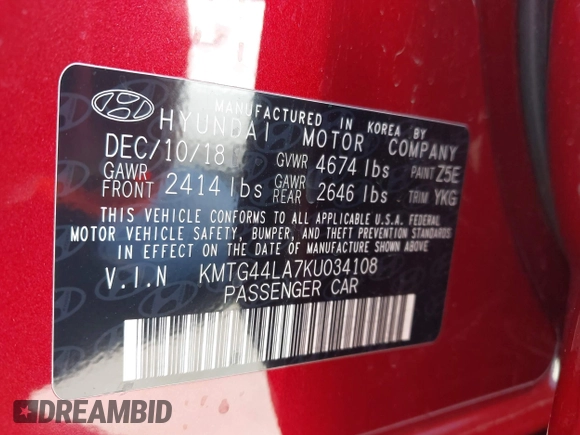 2019 Genesis G70 Advanced with VIN KMTG44LA7KU034108, listed as a IAAI auction lot 42478587 with 40,611 mi miles and . Bid and sale history available at DreamBid. Image 9.