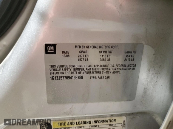 2009 Chevrolet Malibu 2LT with VIN 1G1ZJ577694193788, listed as a Copart auction lot 43769875 with 202,617 mi miles and Salvage Title. Bid and sale history available at DreamBid. Image 15.
