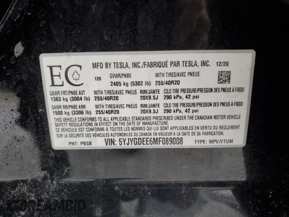 2021 Tesla Model Y Long Range z VIN 5YJYGDEE6MF089008, wystawiony jako Copart lot #45304715 z przebiegiem 140 761 mil mil oraz Szkoda całkowita • Salvage title. Historia ofert i sprzedaży dostępna na DreamBid. Obrazek 13.
