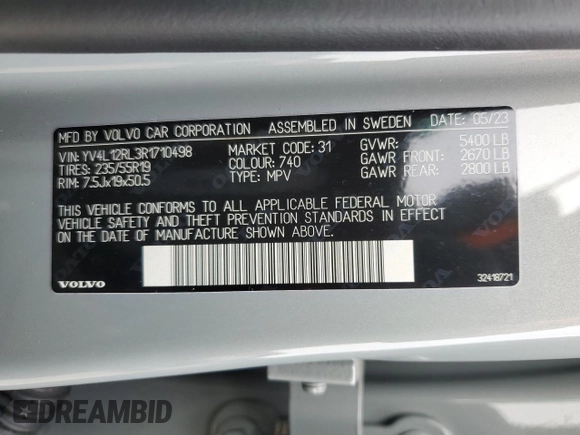 2024 Volvo XC60 Plus Dark Theme z VIN YV4L12RL3R1710498, wystawiony jako Copart lot #51565325 z przebiegiem 18 939 mil mil oraz Szkoda całkowita • Salvage title. Historia ofert i sprzedaży dostępna na DreamBid. Obrazek 13.