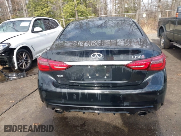 2020 Infiniti Q50 Red Sport 400 with VIN JN1FV7AR3LM660552, listed as a IAAI auction lot 41477949 with 53,392 mi miles and . Bid and sale history available at carsss.com. Image 16.