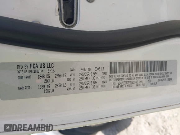 2015 Dodge Journey Crossroad with VIN 3C4PDCGB7FT723142, listed as a IAAI auction lot 42533562 with 217,413 mi miles and . Bid and sale history available at DreamBid. Image 9.