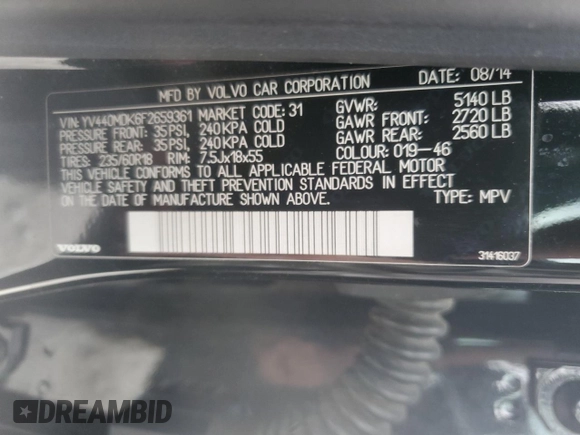 2015 Volvo XC60 T5 Drive-E Premier z VIN YV440MDK6F2659361, wystawiony jako Copart lot #53571815 z przebiegiem 142 819 mil mil oraz Szkoda całkowita • Salvage title. Historia ofert i sprzedaży dostępna na DreamBid. Obrazek 12.