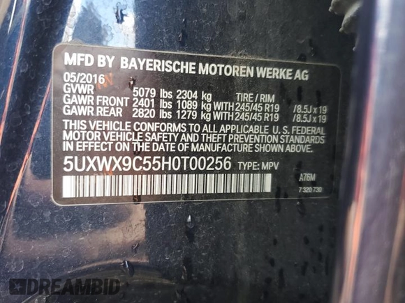2017 BMW X3 xDrive28i with VIN 5UXWX9C55H0T00256, listed as a Copart auction lot 47207465 with 113,792 mi miles and Salvage Title. Bid and sale history available at DreamBid. Image 15.