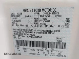 2008 Ford F-150 XLT z VIN 1FTPW12V08KD81067, wystawiony jako IAAI lot #41575888 z przebiegiem 137 715 mil mil oraz . Historia ofert i sprzedaży dostępna na DreamBid. Obrazek 9.
