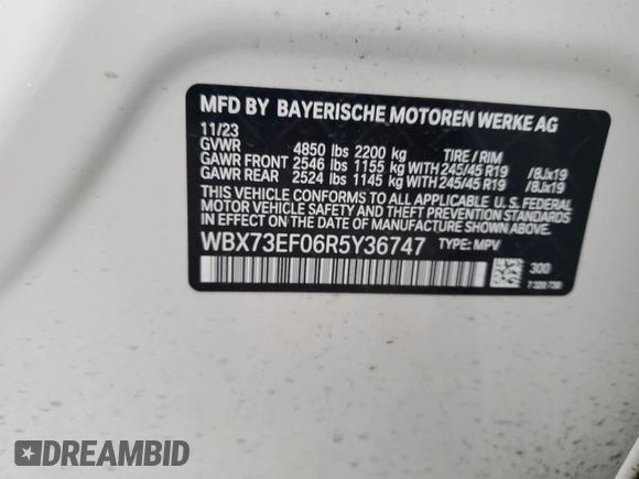 2024 BMW X1 xDrive28i with VIN WBX73EF06R5Y36747, listed as a Copart auction lot 70257664 with 5,756 mi miles and Salvage Title. Bid and sale history available at carsss.com. Image 13.