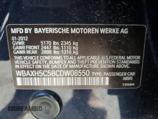 2012 BMW 5 Series 528i xDrive with VIN WBAXH5C58CDW08550, listed as a Copart auction lot 49381635 with 93,606 mi miles and Salvage Title. Bid and sale history available at carsss.com. Image 12.