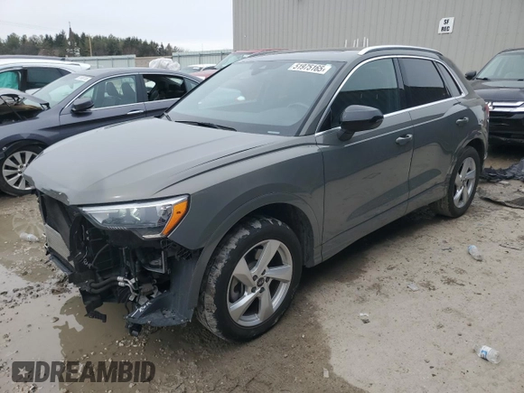 2021 Audi Q3 Premium with VIN WA1AUCF33M1100504, listed as a Copart auction lot 51975165 with 74,054 mi miles and Salvage Title. Bid and sale history available at carsss.com. Image 1.