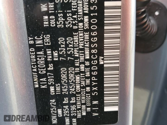 2025 Kia Telluride S z VIN 5XYP6DGC8SG600153, wystawiony jako Copart lot #48676495 z przebiegiem 2 819 mil mil oraz Szkoda całkowita • Salvage title. Historia ofert i sprzedaży dostępna na DreamBid. Obrazek 13.