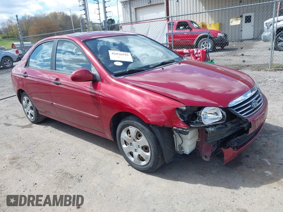 2009 Kia Spectra EX with VIN KNAFE221495665378, listed as a IAAI auction lot 42036945 with 153,254 mi miles. Bid and sale history available at carsss.com. Image 1.