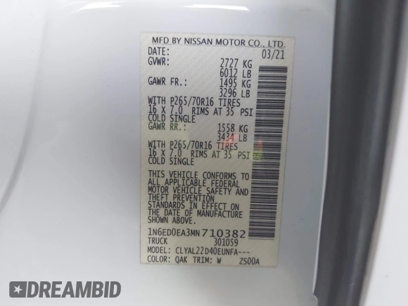 2021 Nissan Frontier SV z VIN 1N6ED0EA3MN710382, wystawiony jako IAAI lot #42083600 z przebiegiem 43 022 mil mil oraz . Historia ofert i sprzedaży dostępna na DreamBid. Obrazek 9.
