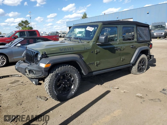 2023 Jeep Wrangler Willys with VIN 1C4HJXDN1PW523503, listed as a Copart auction lot 74976134 with 18,630 mi miles and Clean Title. Bid and sale history available at DreamBid. Image 1.