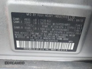 2012 Subaru Outback Limited with VIN 4S4BRDLC9C2291520, listed as a IAAI auction lot 42560814 with 277,047 mi miles and . Bid and sale history available at DreamBid. Image 9.