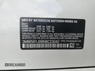 2022 BMW 3 Series 330i with VIN 3MW5R1J08N8C23042, listed as a Copart auction lot 56992485 with 43,693 mi miles and Salvage title. Bid and sale history available at DreamBid. Image 12.