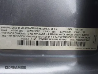 2008 Volkswagen Jetta SE z VIN 3VWRM71K18M135790, wystawiony jako IAAI lot #42165888 z przebiegiem 147 523 mil mil oraz . Historia ofert i sprzedaży dostępna na DreamBid. Obrazek 9.