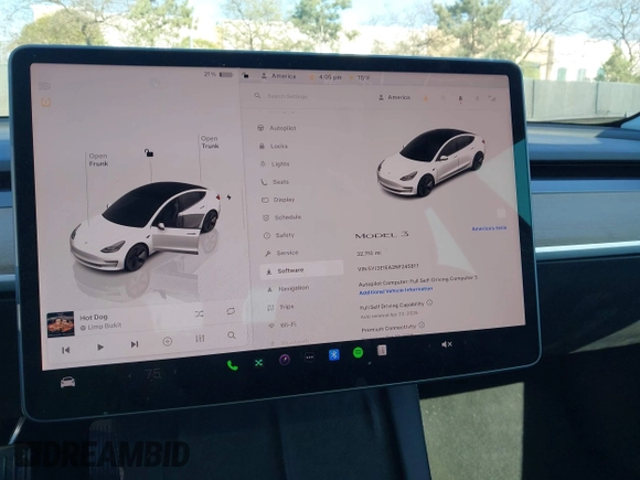 2022 Tesla Model 3 with VIN 5YJ3E1EA2NF245817, listed as a IAAI auction lot 41976493 with 32,710 mi miles and . Bid and sale history available at DreamBid. Image 7.
