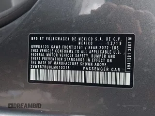 2020 Volkswagen Jetta SEL with VIN 3VWEB7BU8LM010315, listed as a IAAI auction lot 41702998 with 59,276 mi miles and . Bid and sale history available at DreamBid. Image 9.