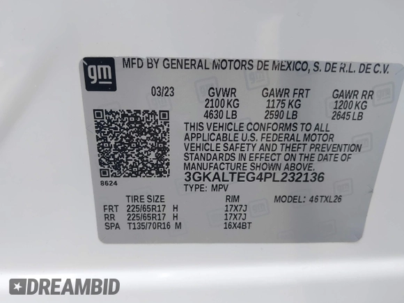 2023 GMC Terrain SLE с VIN 3GKALTEG4PL232136, выставлен на аукционе IAAI как лот 42251665 с пробегом 59 330 миль миль и . История ставок и продаж доступна на DreamBid. Изображение 9.