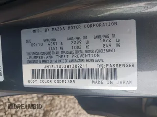 2011 Mazda 3 S Sport with VIN JM1BL1U53B1389211, listed as a IAAI auction lot 42213009 with 117,980 mi miles and . Bid and sale history available at DreamBid. Image 9.