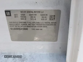 2012 Chevrolet Sonic LT with VIN 1G1JC6SH3C4104943, listed as a IAAI auction lot 42573791 with 118,316 mi miles and . Bid and sale history available at DreamBid. Image 9.