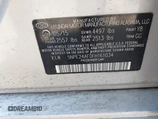 2015 Hyundai Sonata SE z VIN 5NPE24AF0FH161034, wystawiony jako IAAI lot #41640925 z przebiegiem 223 268 mil mil oraz . Historia ofert i sprzedaży dostępna na DreamBid. Obrazek 9.