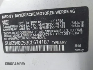 2012 BMW X5 35d z VIN 5UXZW0C53CL674187, wystawiony jako IAAI lot #42274931 z przebiegiem 272 642 mil mil oraz . Historia ofert i sprzedaży dostępna na DreamBid. Obrazek 9.