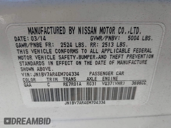 2014 Infiniti Q50 Premium with VIN JN1BV7AR4EM704334, listed as a IAAI auction lot 40922696 with 110,324 mi miles. Bid and sale history available at carsss.com. Image 9.