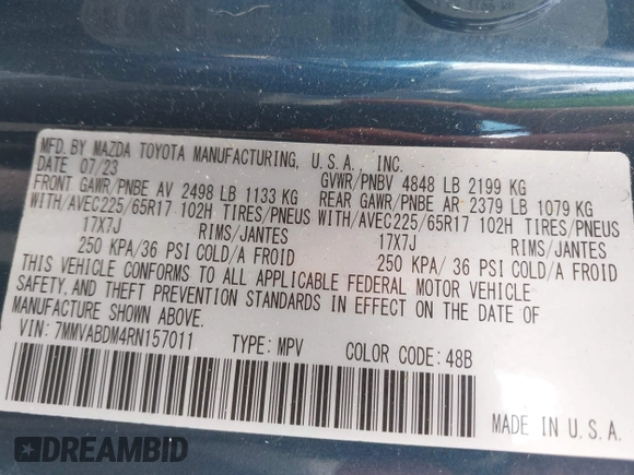 2024 Mazda CX-50 S Premium with VIN 7MMVABDM4RN157011, listed as a IAAI auction lot 42300111 with 39,863 mi miles and . Bid and sale history available at DreamBid. Image 9.