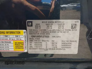 2015 Chevrolet Traverse LTZ with VIN 1GNKVJKDXFJ279029, listed as a IAAI auction lot 39694033 with 151,241 mi miles and . Bid and sale history available at DreamBid. Image 9.